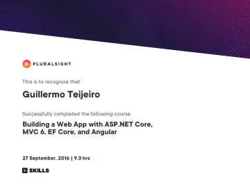 Certificate: Building a Web App with ASP.NET Core, MVC 6, EF Core, and Angular