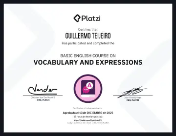 Certificate: Vocabulario y Expresiones Básicas en Inglés