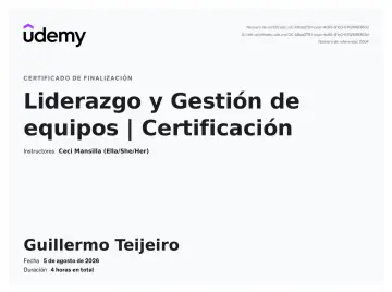 Certificate: Liderazgo y Gestión de equipos