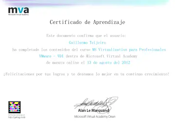 Certificate: MS Virtualization para Profesionales - VMware - VDI