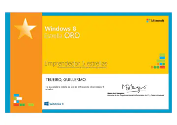 Certificate: Windows 8 - Emprendedor 5 estrellas - Estrella Oro