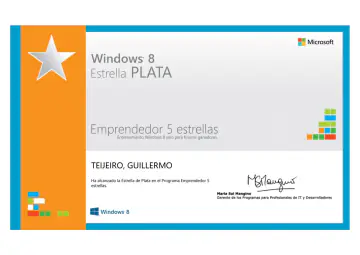 Certificate: Windows 8 - Emprendedor 5 estrellas - Estrella Plata